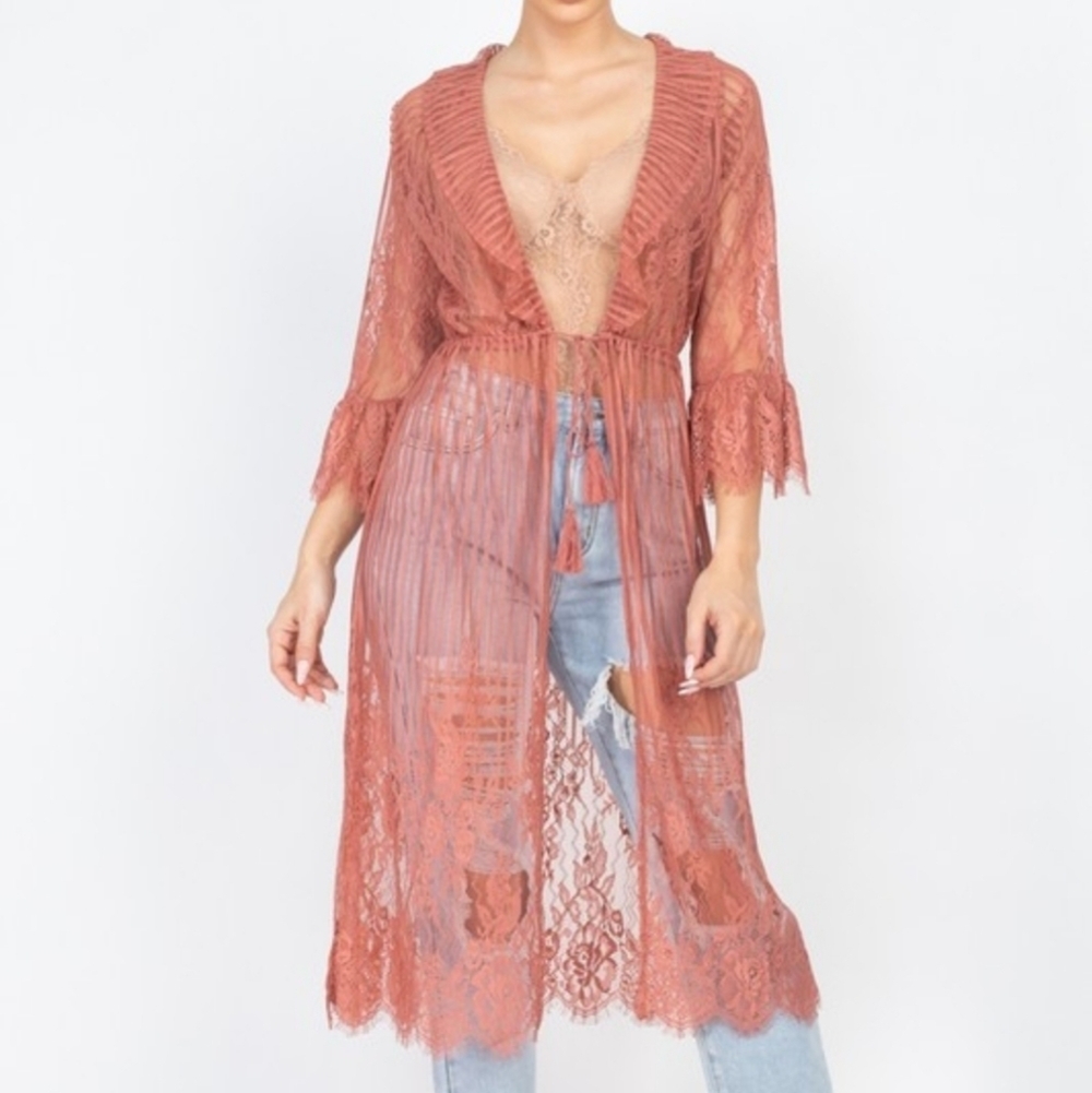 Lightweight Sheer Knit Kimono Mauve NWT